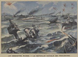 日露戦争、対馬の戦いでのロシアの敗北（カラーリトグラフ 作： French School