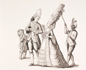 18世紀のパリの女性の極端な髪型に関する風刺、1875 作： French School