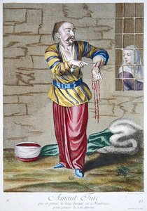 愛の証として愛人の前で腕に穴を開けるトルコ人の恋人（「Recueil d