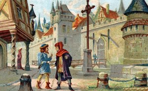 中世の都市の様子。19世紀末のクロモリトグラフ。 作： French School