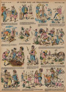 アメリカ先住民の中のピエロ（彩色済み彫刻 作： French School