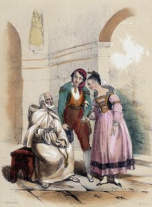 教会で結婚式をするカップル（M.E.Fouinetの「十二国記」のスペインのイラスト）。 作： French School
