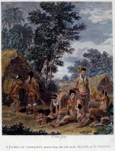 西インド諸島セント・ビンセント島のカリブ族インディオの家族 19世紀のシャルトル美術館の版画 作： French School