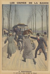 フランスのモンジュロンで車を盗む武装強盗の一団 作： French School