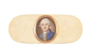ロバートエインズリー卿と言われる紳士が箱の蓋にセットされました（象牙の水彩画） 作： French School