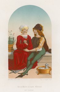 一緒に座っている男女 作： French School