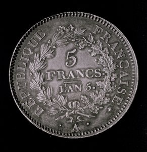 20ポンドのポンド、第一共和国の最初のフラン（表側）に相当（金属） 作： French School