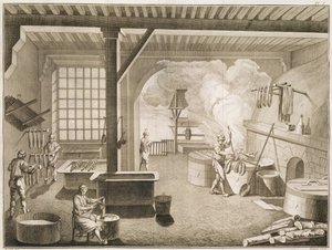 Denis Diderot（1713-84）によるEncyclopedie des Sciences et Metiersのシルク染色工房は、1770年に出版されました 作： French School