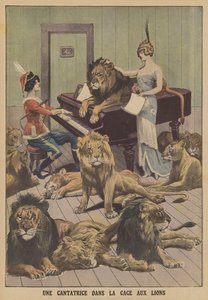ドイツのライオンの巣窟で歌う歌手（カラーリトグラフ 作： French School