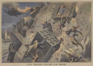 海に落ちる列車（カラーリトグラフ 作： French School