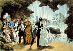 結婚式には滝がある。ショーモン公園での夫婦（？）19世紀末の版画 個人蔵 作： French School