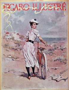 自転車に乗る女性。表紙 "フィガロのイラスト" 作： French School