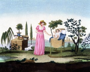 新生児を連れた若い母親。アールデコ。1810年頃