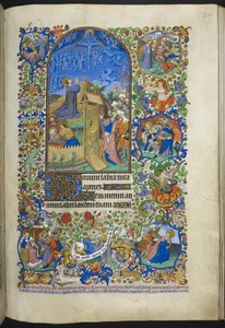 Ms 18850 f.208r、受難の時間: 庭園の苦悩、ボーダーに追加のシーンを追加、Book of Hours (The Bedford Hours) c.1410-30 (ベラムにインク、カラー、ゴールド) から 作： French School