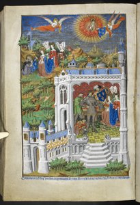 Ms 18850 f.288v、フルール ド リスの伝説、Book of Hours (The Bedford Hours) c.1410-30 から追加 (ベラムにインク、カラー、ゴールド)