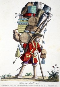 フォースを賞賛する。1721年にフォース公爵に対して薬中が作った漫画。
