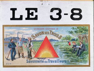3x8ブランドの石鹸の広告、19世紀の終わり 作： French School
