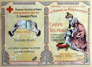 1900年頃の「クレープ・ベルポー」包帯の広告（カラーリトグラフ） 作： French School