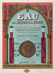 Eau des Jacobins de Rouen」の広告 19世紀半ば（カラーリトグラフ） 作： French School