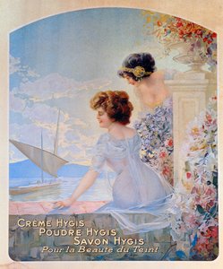 1910年頃の皮膚用Hygis美容製品の広告 作： French School