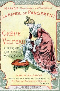 Velpeau Crepe Dressing Band provides varicose stockings "の広告カード。Sd.19世紀
