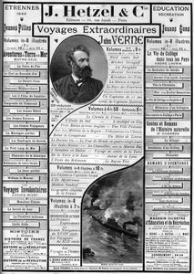 1887年末に近づいたジュール・ヴェルヌの小説の広告、編集者J.ヘッツェル。 作： French School