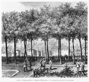 労働者のコロニーを描いた広告、ルモンドイラストレーションのイラスト、1876 作： French School