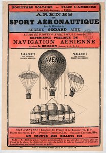 ウジェーヌ・ゴダールの指揮の下、1885年にパリで開催される航空展、pb.1885年（カラーリトグラフ 作： French School
