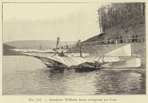 水上を航行する飛行機ヴィルヘルム・クレス（彫刻 作： French School