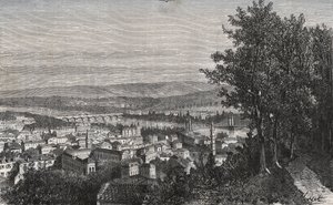 V.A.マルト・ブラウン著「La France illustree: geographie, histoire, administration statistique」に掲載されたアジャン（ロット・エ・ガロンヌ県）の彫刻 1884年 作： French School