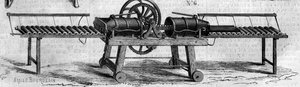 農業機械：1860年にパリで開催された農業博覧会で発表された排水管製造用の機械。6月30日付「Le Monde Illustré」168号に掲載された図版 作： French School