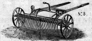 農業機械：1860年のパリ農業競技会で発表された英国製ホースレーキ。1860年7月7日付の "Le Monde Illustré "169号に掲載された図版。 作： French School