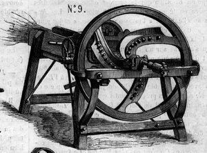 農業機械：1860年のパリ農業競技会で発表されたイギリス製のわらじ。1860年7月7日付の "Le Monde Illustré "169号に掲載された図版。 作： French School