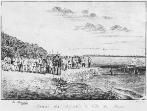 パインズ島のアルバム、強制送還者の到着、1877年 作： French School