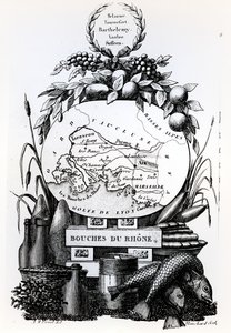 1830年頃のブーシュデュローヌ県の寓意的な地図 作： French School