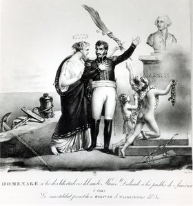 サイモンボリバル将軍（1783-1830）c.1840の寓話的な肖像画 作： French School