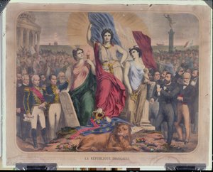 アドルフティエール（1797-1877）、レオンガンベッタ（1838-1882）、ヴィクトルユーゴー（1802-1885）を描いたフランス共和国の寓話 作： French School