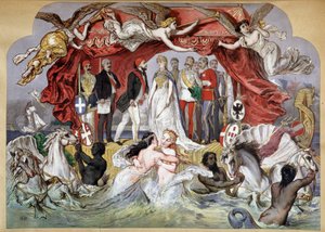 1869年11月17日、スエズ運河開通のアレゴリー 作： French School
