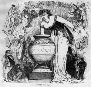 1870年5月8日に行われた第二帝政期に行われた最後の国民投票のアレゴリー。1870年に描かれた版画 作： French School