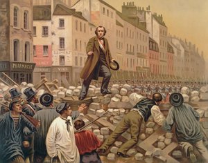 1851年12月3日、フォーブルサンアントワーヌのバリケードでのアルフォンスボーダン 作： French School