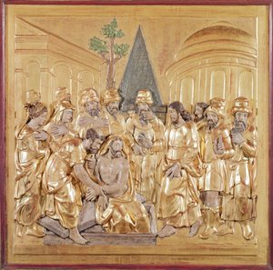ラザロの復活を描いた祭壇画（金色の木材） 作： French School