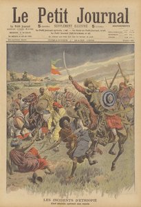 ソマリア人の襲撃を指揮するアビシニアンの酋長（カラーリトグラフ 作： French School
