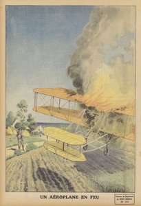 炎上する飛行機（カラーリトグラフ 作： French School