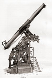 19世紀のフランス・パリ天文台の赤道儀（1870年頃に出版された「科学の傑作」より）（彫刻 作： French School