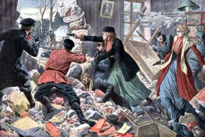 モスクワ近郊でロシア警官と戦うアナキスト革命家たち 作： French School