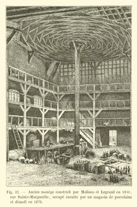 1810年にモリノスとルグランによって建設されたメリーゴーランド、サントマルグリット通り。その後、磁器店があり、1876年に解体されました。 作： French School