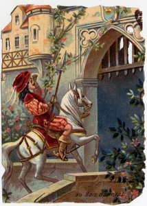 フランスの作家、シャルル・ペロー（1628-1703）の物語「La belle au bois dormant」の匿名の挿絵。"100年後、王子は城の門にたどり着いた..."クロモリトグラフ。 作： French School