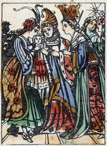 フランスの作家、シャルル・ペロー（1628-1703）の物語「休眠中の森の美女」の匿名イラスト。イメージング・ペラン（エピナル）の木版画。19世紀後半の作品。 作： French School