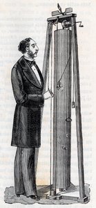 アルチュール・ジュール・モラン（1795-1880）の装置 体の落下を研究するための装置 - アレクシス・クレールの「万人のための科学 - 人気の物理学と化学」に掲載されたエングレーヴィング - 19世紀末 - 個人蔵