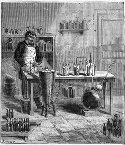 Eugene SOUBEIRAN（1797-1858）が製作した重曹製造装置 - Alexis Clercの「万人のための科学-人気の物理学と化学」に掲載された版画 - 19世紀末 - 個人蔵 作： French School